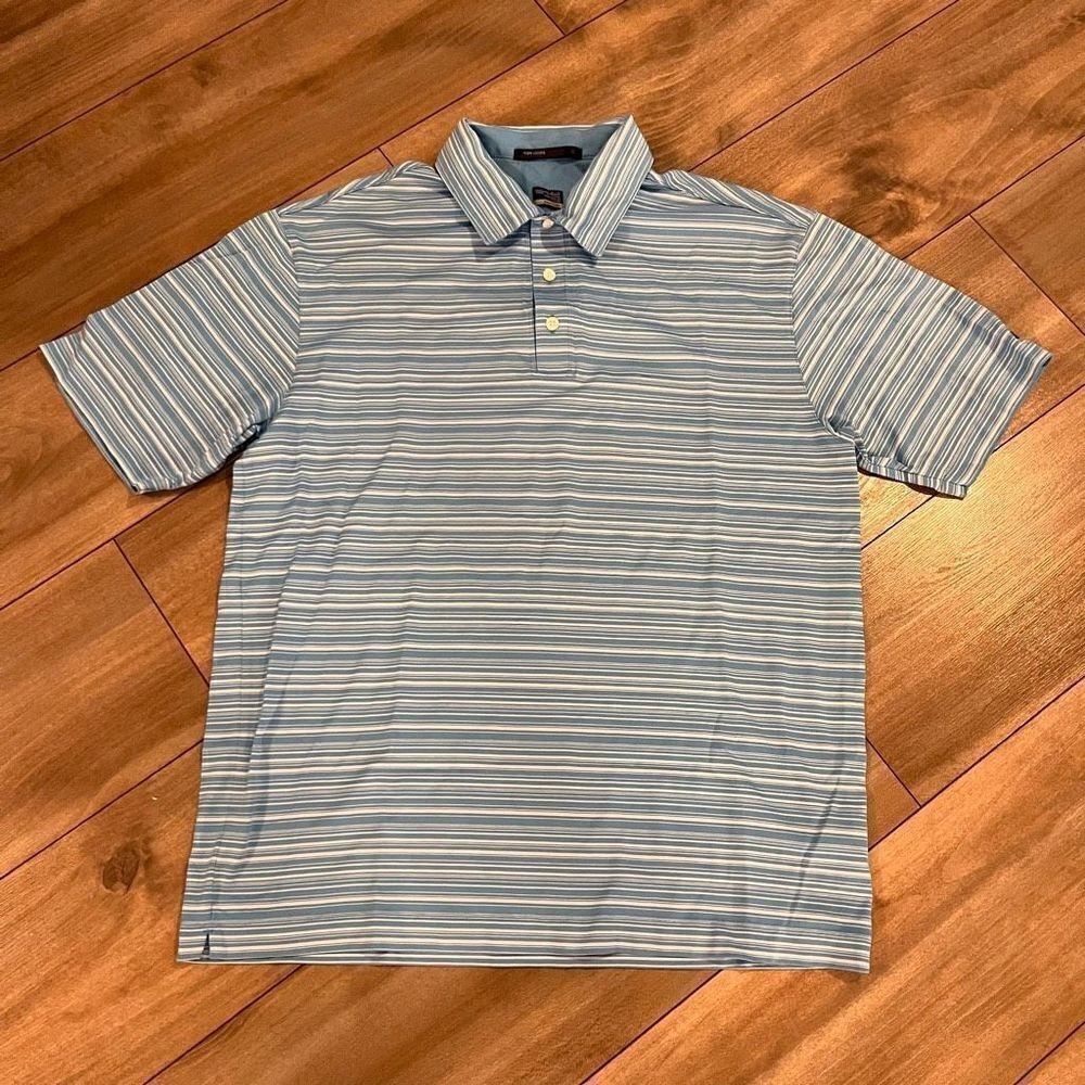Nike Tiger Woods Collection Mens Large Blue‎ Striped Golf Polo Shirt Bin P-31